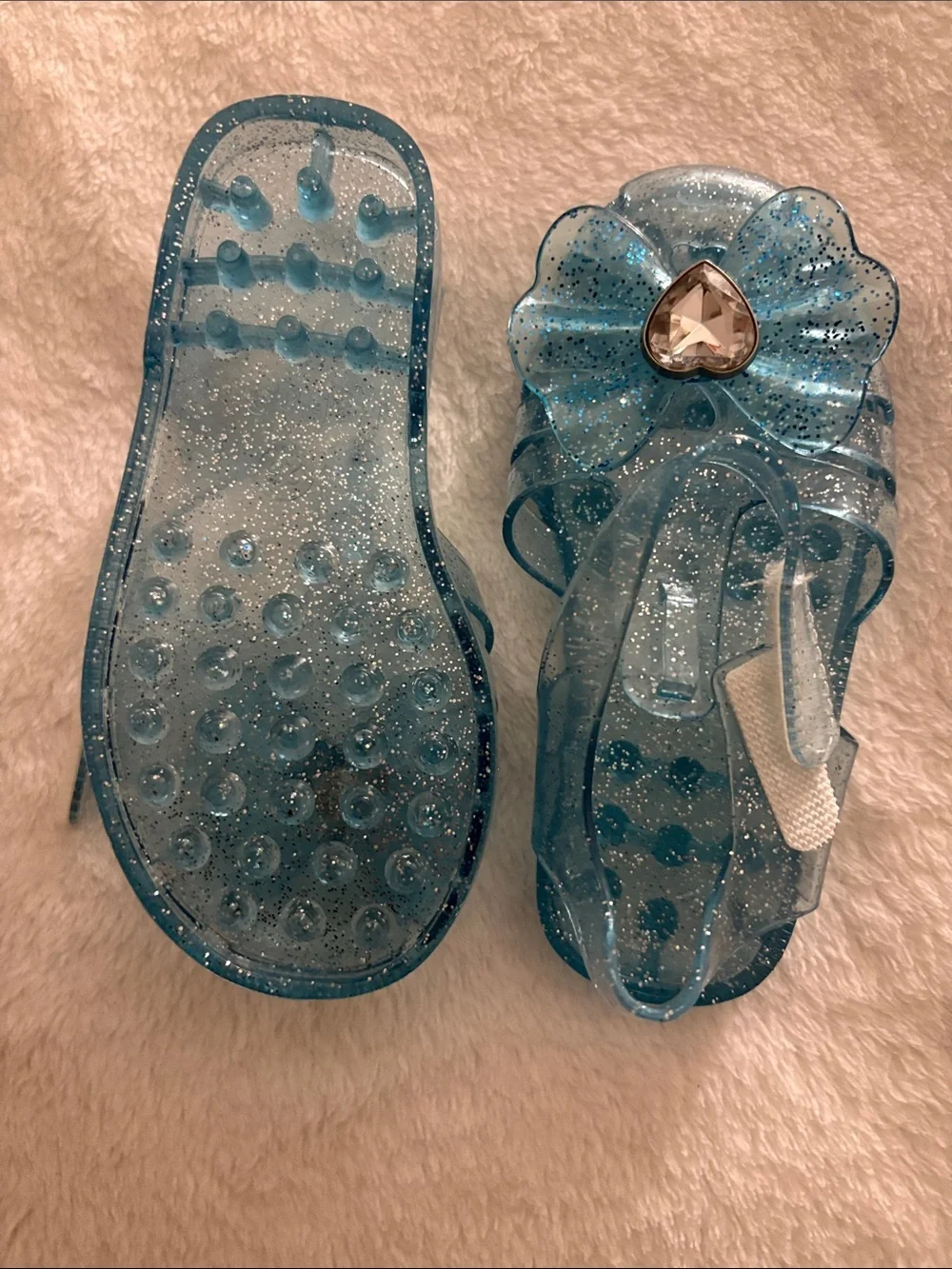 Girls Glitter Blue Jelly Sandals with Heart Gem